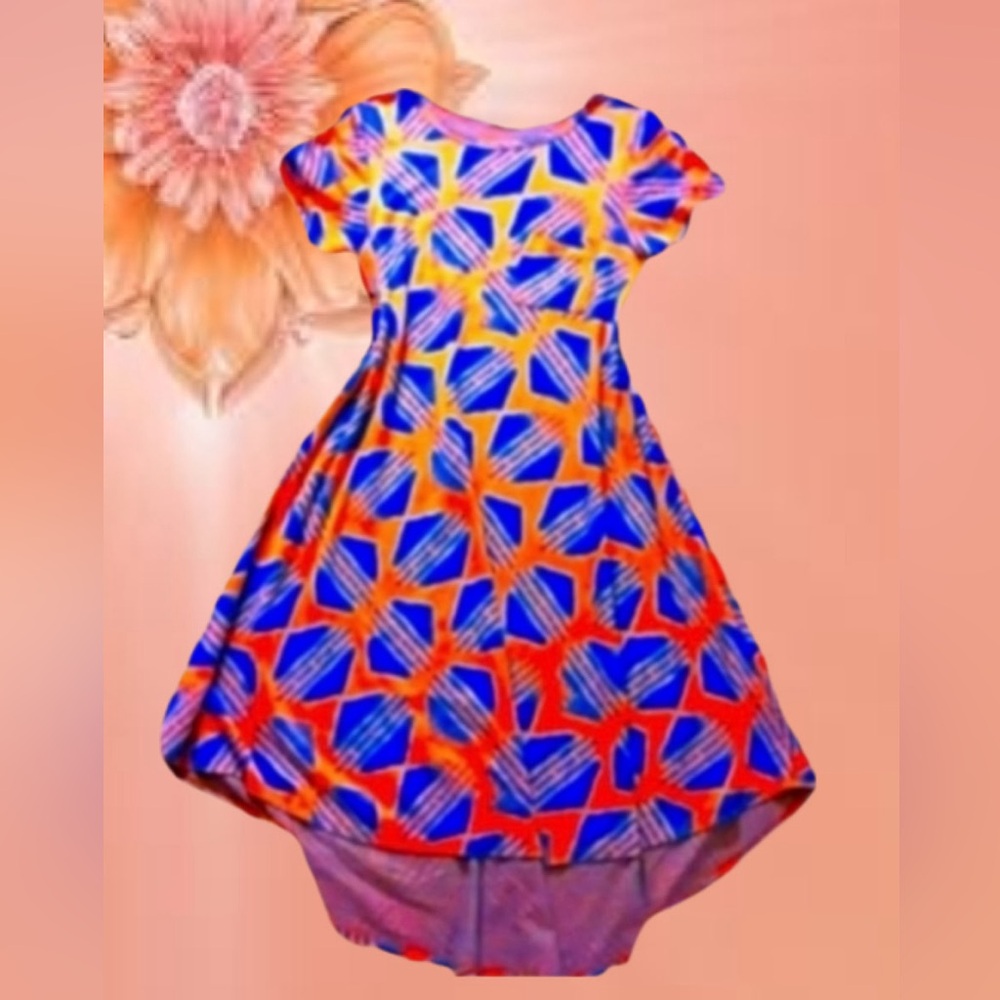 LuLaRoe Blue & Orange Geometric Midi Dress